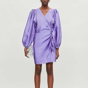 Samsøe & Samsøe Women's Purple Magnolia Puffed-sleeve Woven Mini Wrap Dress